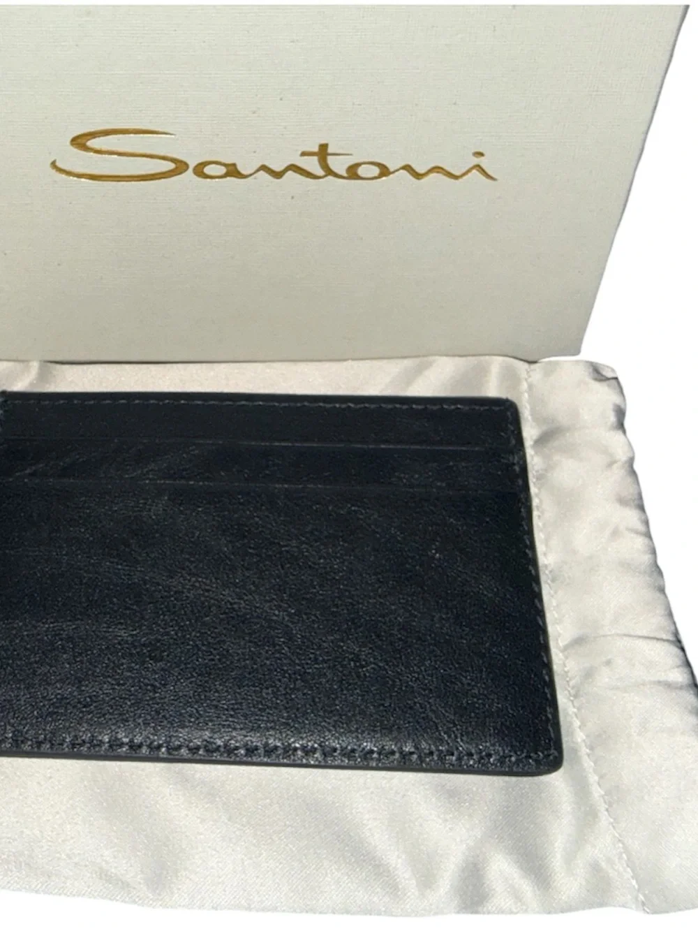 Santoni Black Leather Slim Card Holder